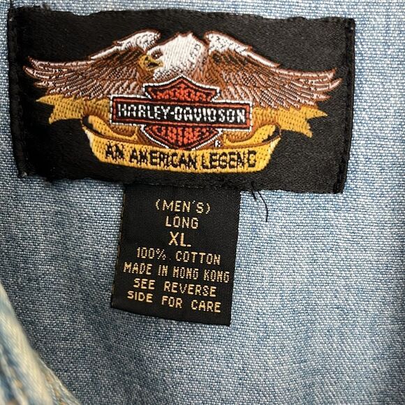 Harley-Davidson Motor Co Vintage Snap Front Denim Shirt Logo on Pocket XL L** - Picture 6 of 9